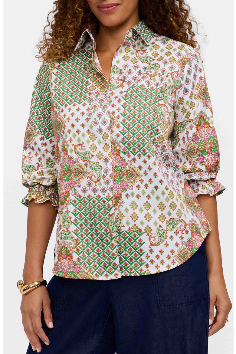 Olivia Patchwork Print Button-Up Shirt, Main, color, GREEN MULTI