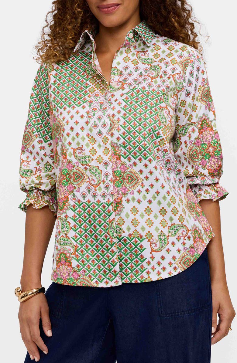 Foxcroft Olivia Patchwork Print Button-Up Shirt, Main, color, 