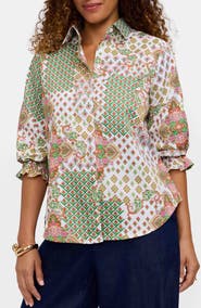 Foxcroft Olivia Patchwork Print Button-Up Shirt