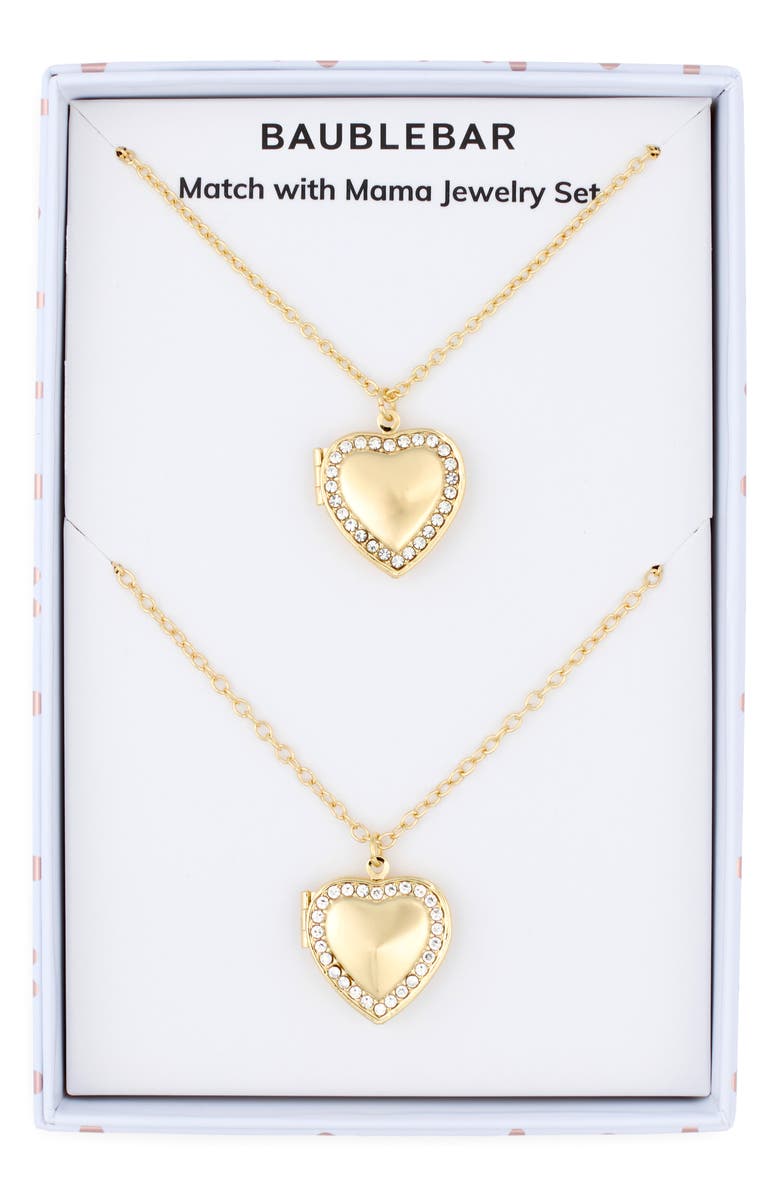 BaubleBar Set of 2 Match with Mama Heart Locket Necklaces, Main, color, Gold