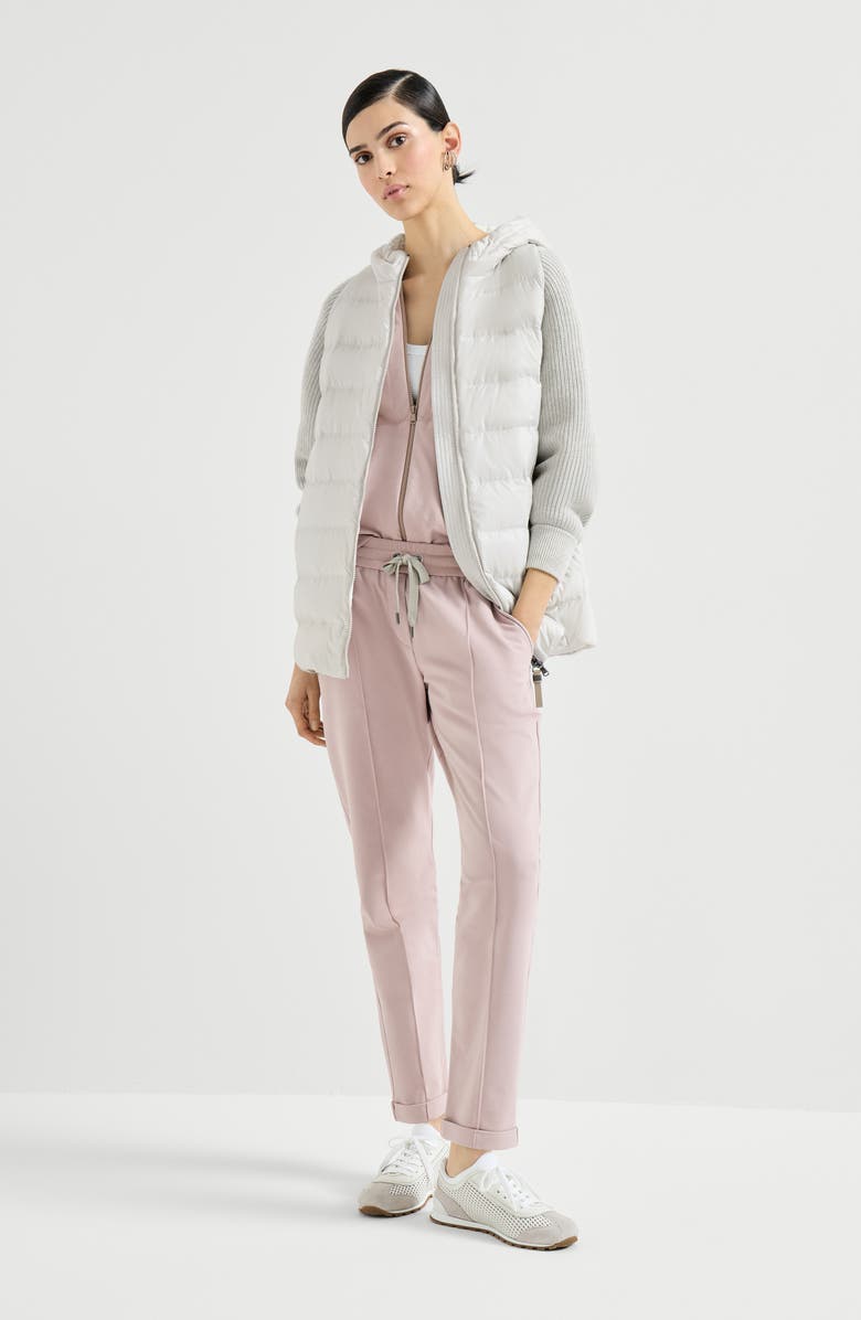 Brunello Cucinelli Nylon hooded down jacket, Alternate, color, Light Grey