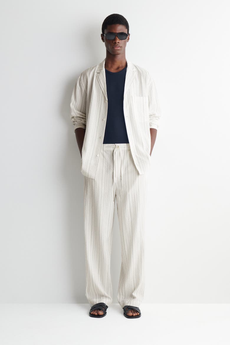 Striped Textured Camp-collar Shirt, Alternate, color, WHITE / STRIPED
