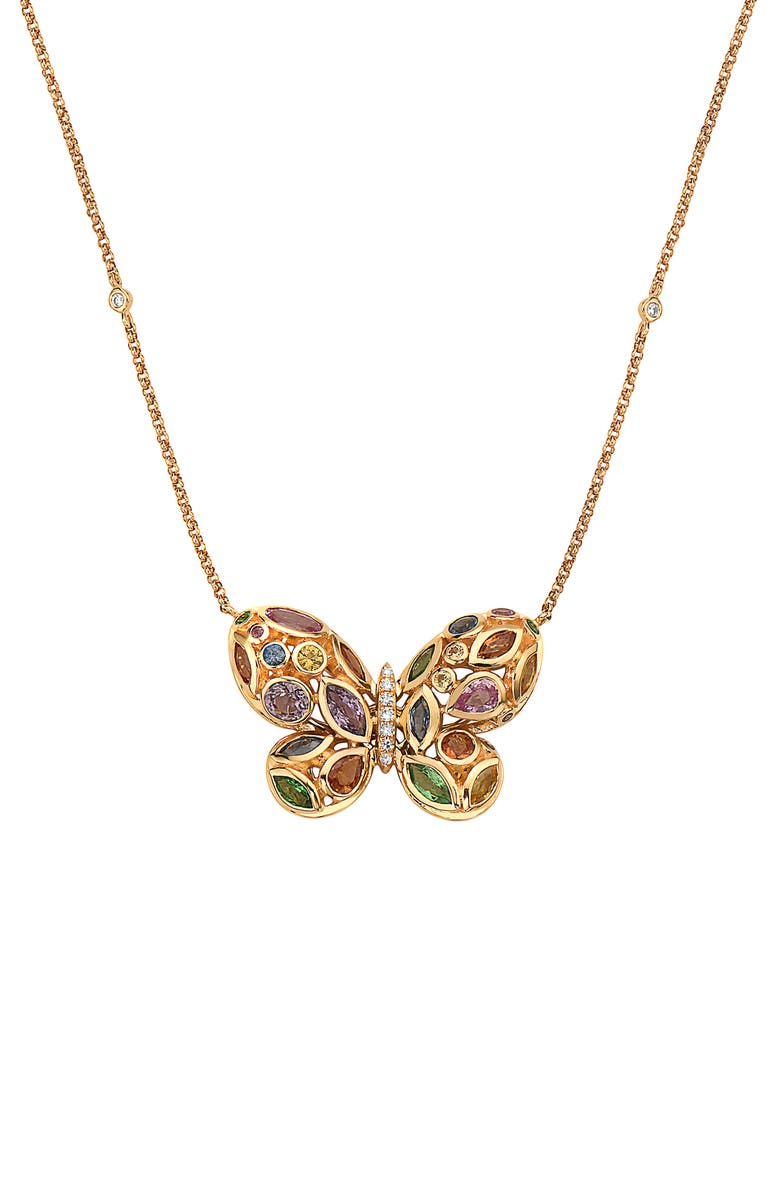 EFFY 14K Gold Sapphire, Tsavorite & Diamond Butterfly Pendant Necklace - 0.05ct., Main, color, 