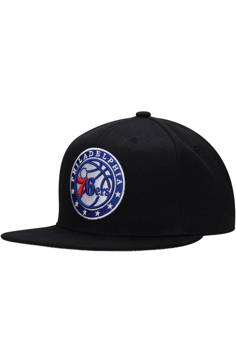 Mitchell & Ness Men's Mitchell & Ness Black Philadelphia 76ers Side Core 2.0 Snapback Hat, Alternate, color, 