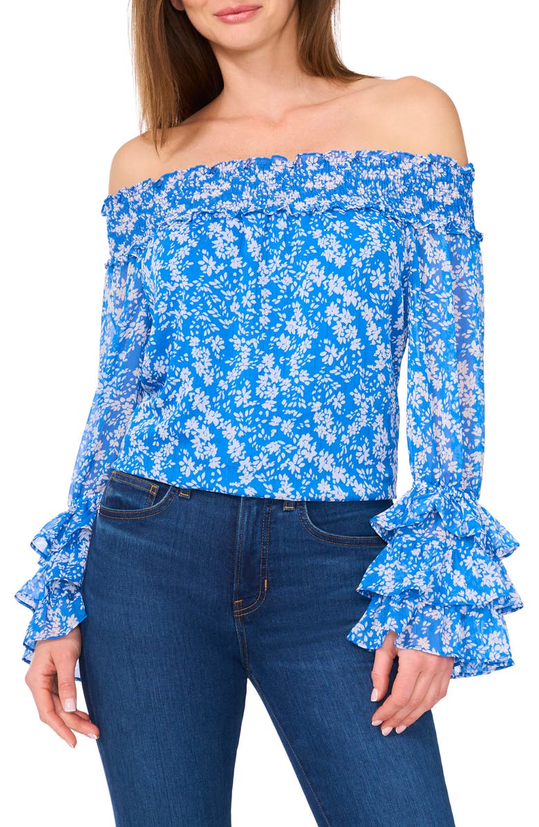 CeCe Floral Off the Shoulder Ruffle Top, Main, color, 