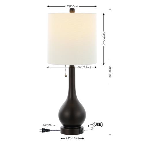 Jonathan Y Tyler 24" Modern Classic Gourd Iron Led Table Lamp With Pull-chain With Dual Usb Charging In Oil Rubbed Bronze