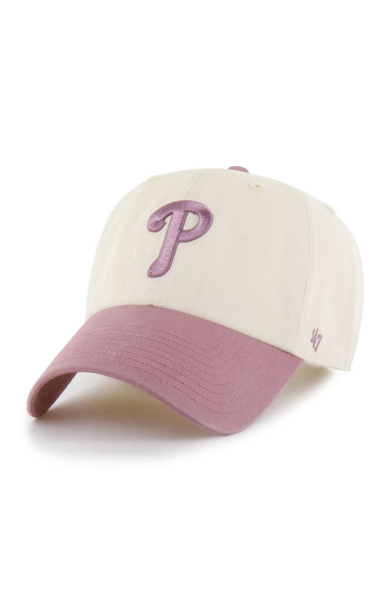 '47 Men's '47  Natural/Pink Philadelphia Phillies Two-Tone Fashion Clean Up Adjustable Hat, Main, color, Natural