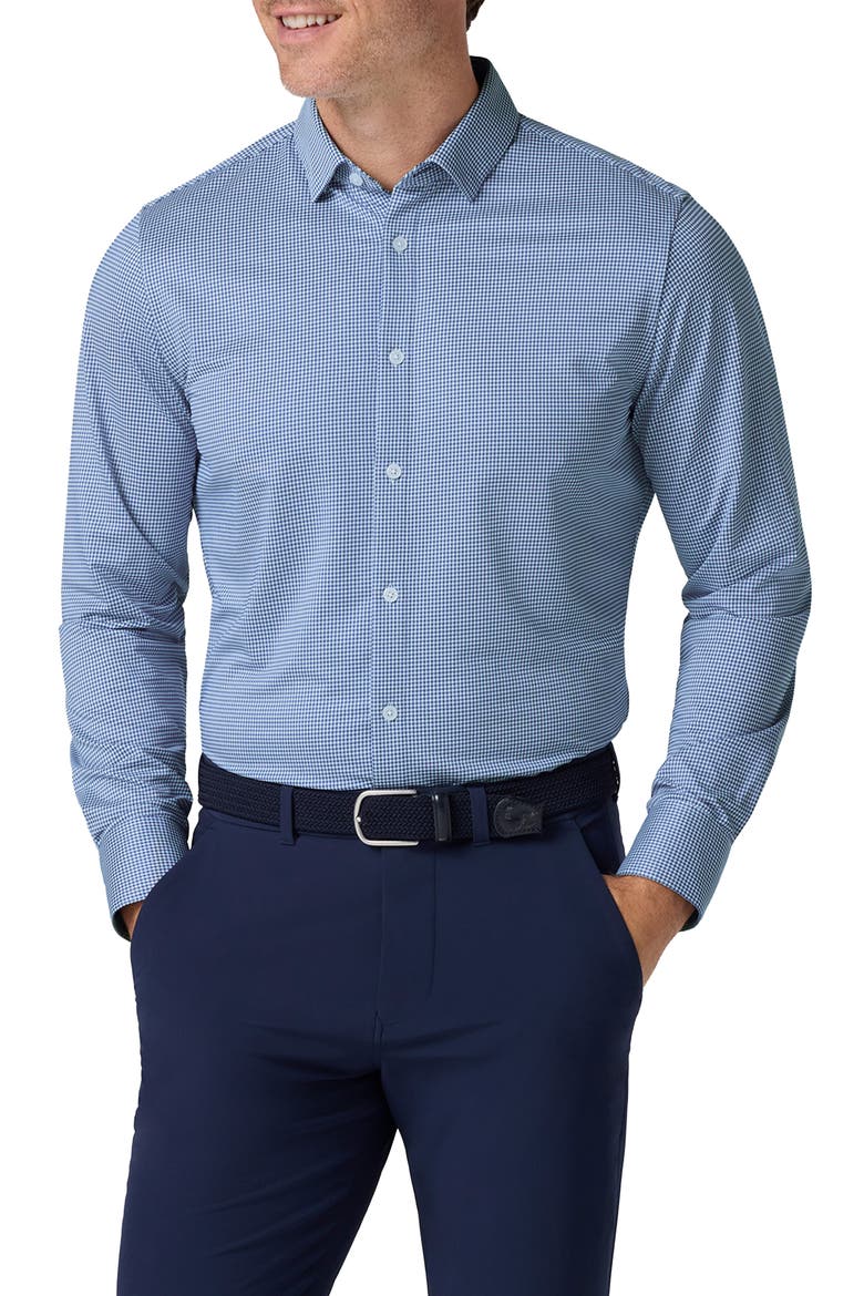 Halyard Trim Fit Gingham Button-Up Shirt, Main, color, NAVY PETER GINGHAM