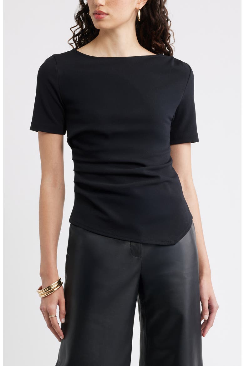 Asymmetric Gathered Tee, Main, color, BLACK