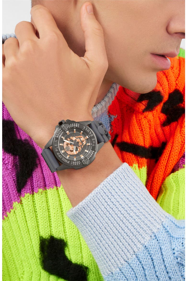 The $kull Bracelet Strap Watch, 44mm, Alternate, color, IP BLACK