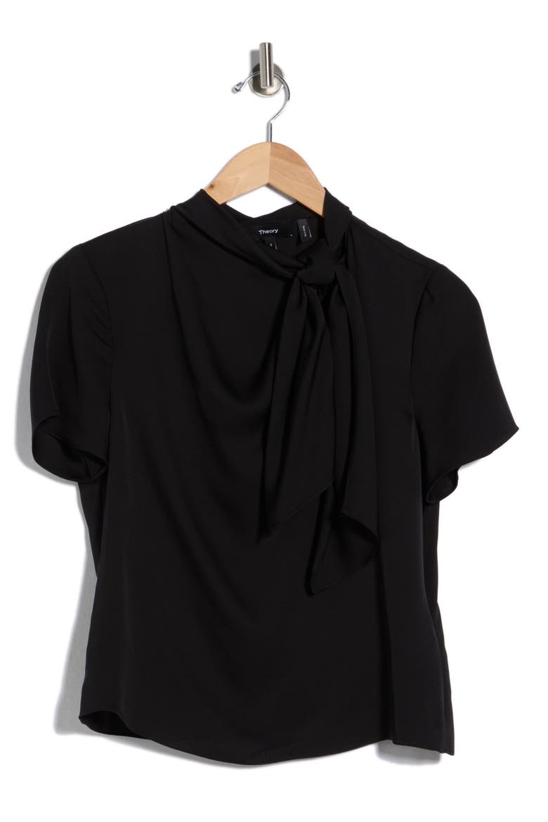 Twist Scarf Silk Top, Alternate, color, BLACK