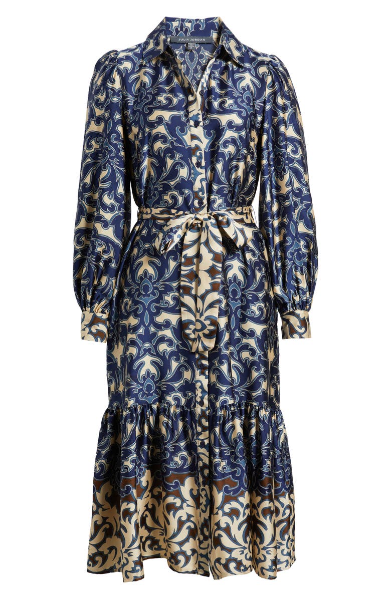 Julia Jordan Print Tie Waist Midi Shirtdress, Alternate, color, Navy Multi