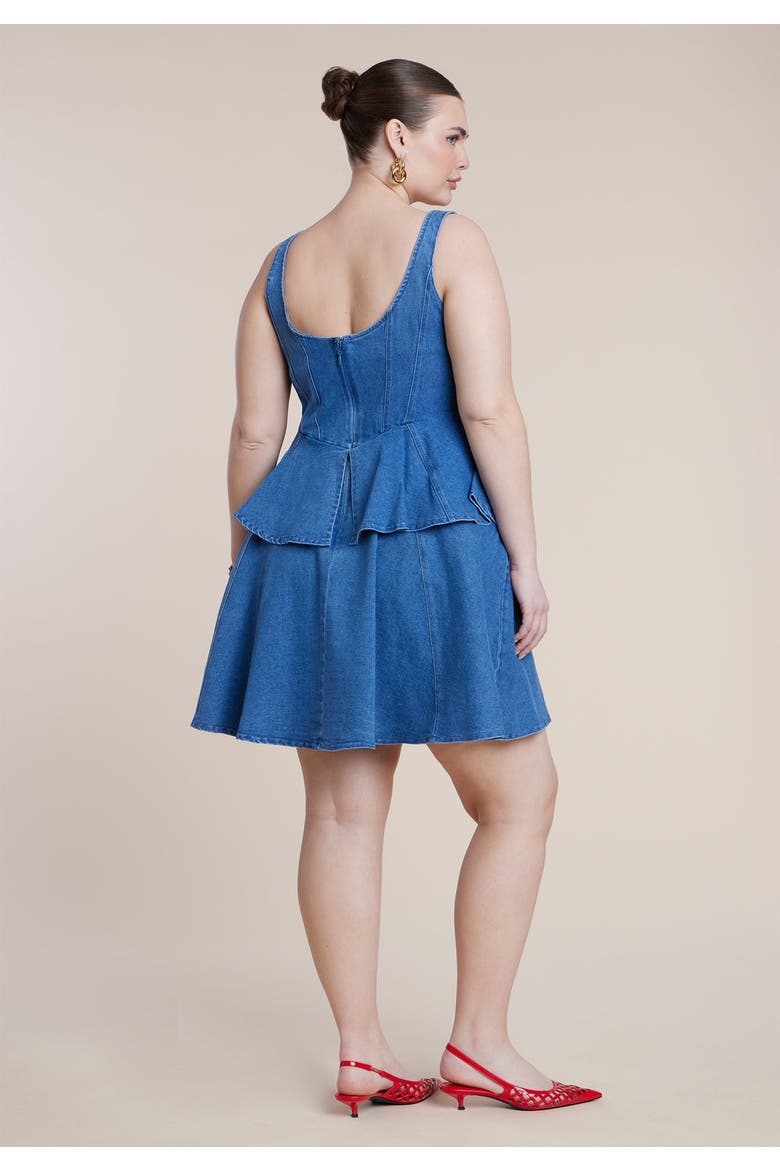 Denim Flower Applique Mini Dress, Alternate, color, MEDIUM WASH