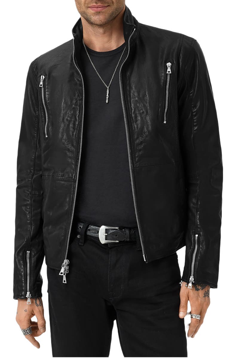 John Varvatos Jared Leather Racer Jacket, Main, color, Black