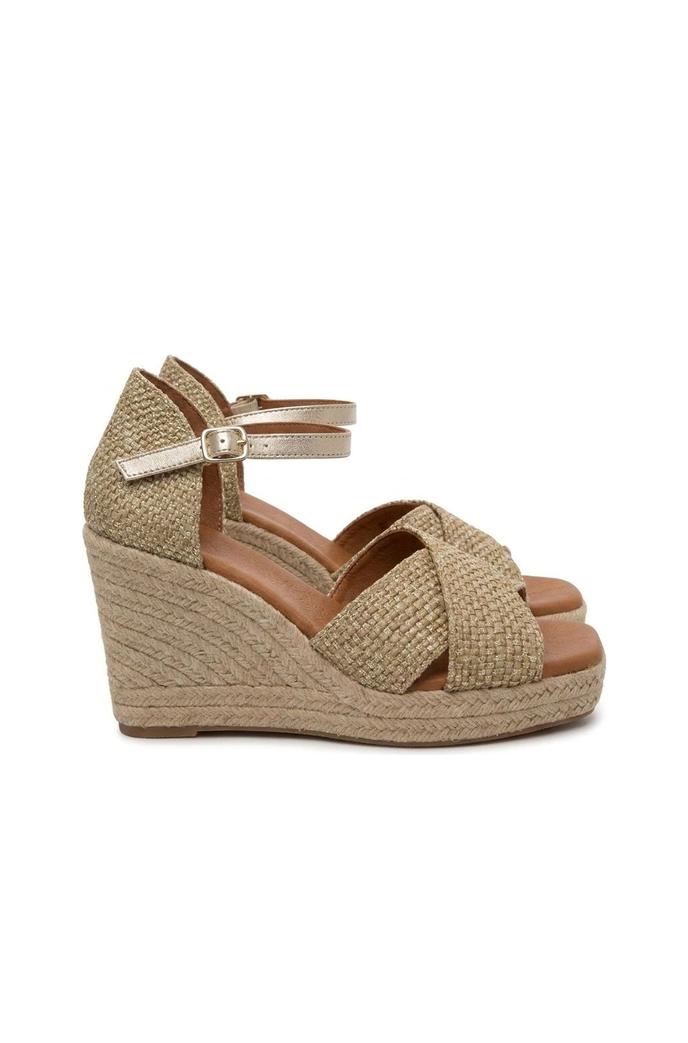 Jimena High Double Band Gold-Woven Espadrille Sandal, Alternate, color, Gold
