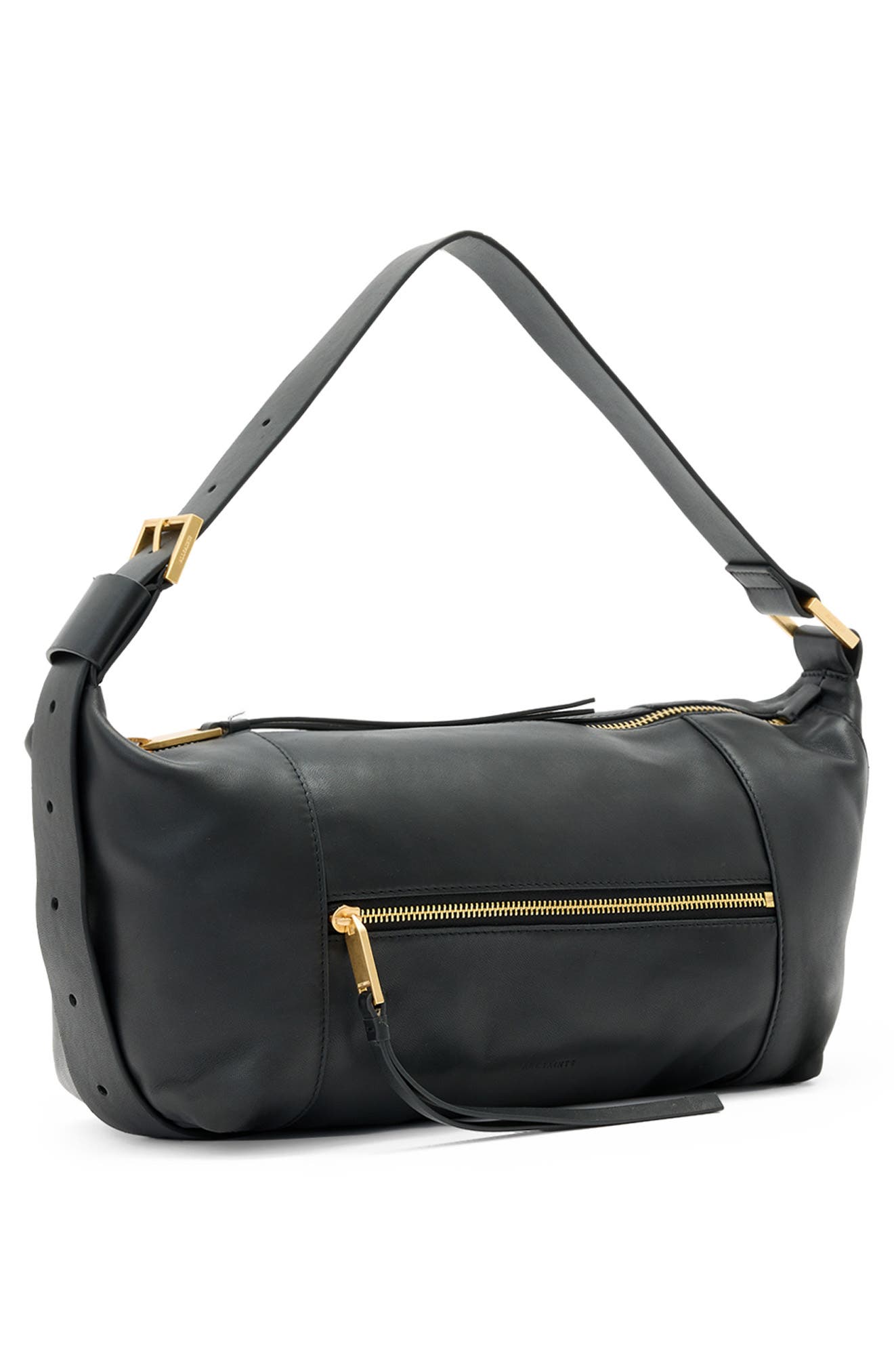 AllSaints Vega Leather Shoulder Bag, Alternate, color, Black