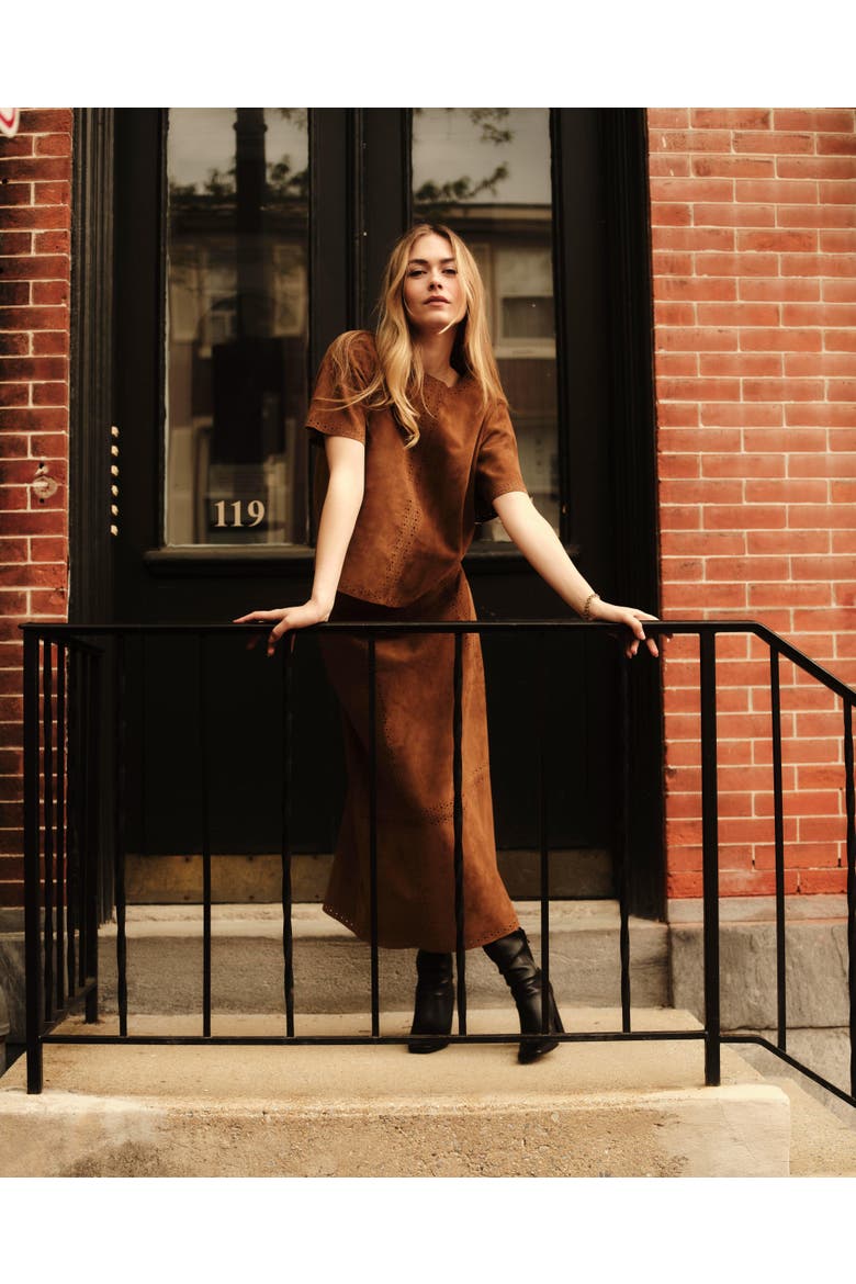 Presley Genuine Suede Midi Skirt, Alternate, color, Chestnut