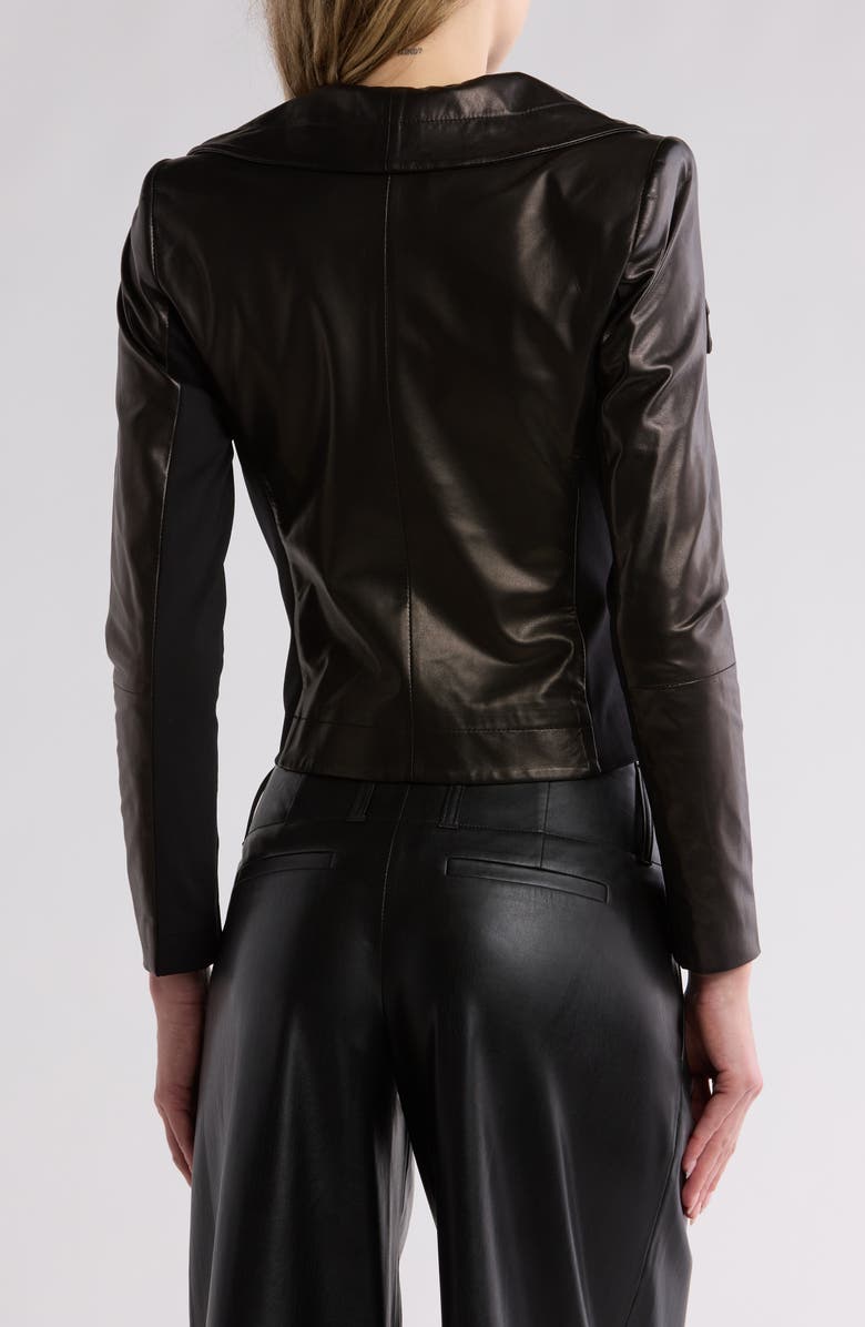 Alice + Olivia Nita Drape Front Leather Jacket, Alternate, color, 