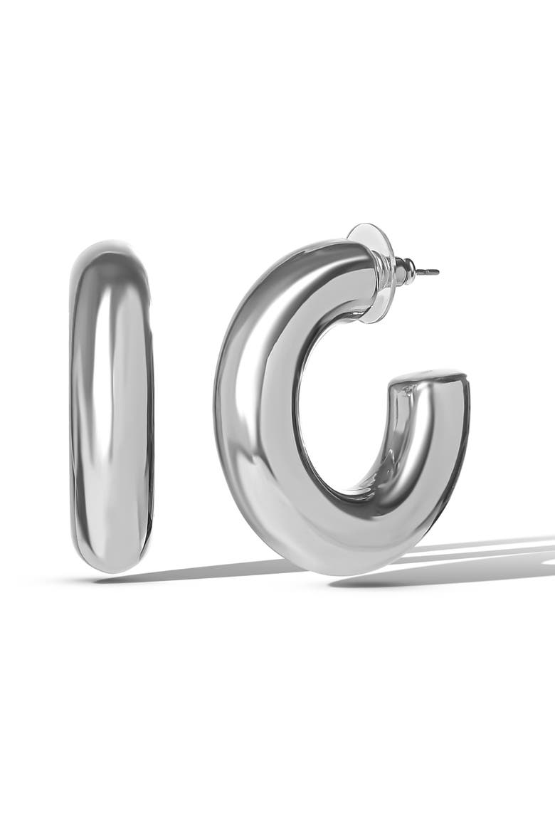 Mini Chunky Silver Hoop Earrings, Main, color, Silver
