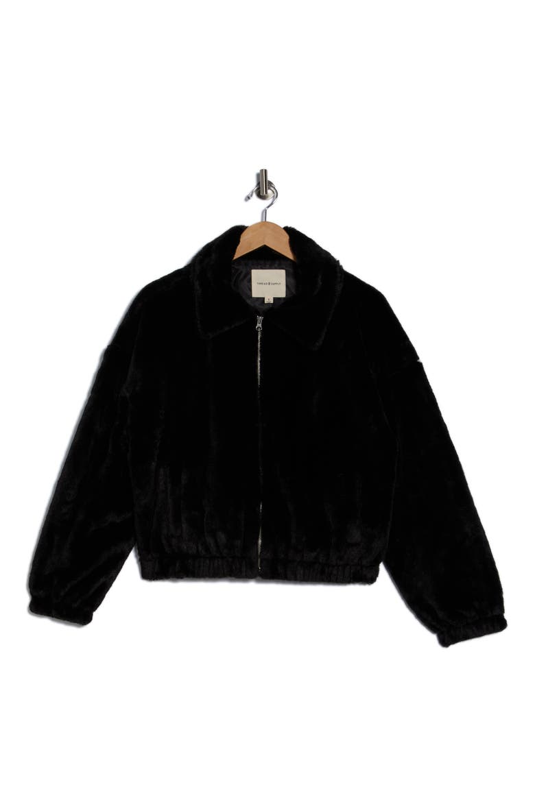 Faux Fur Zip Bomber Jacket, Alternate, color, BLACK