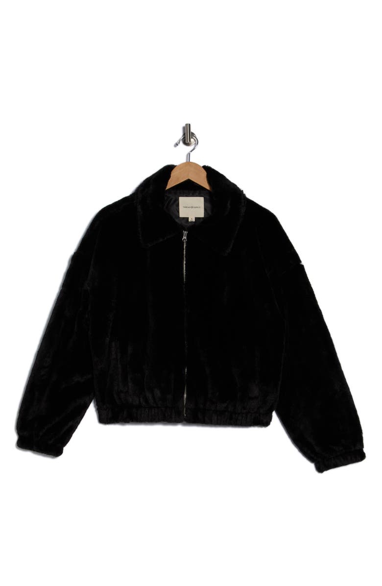 Thread & Supply Faux Fur Zip Bomber Jacket, Alternate, color, Black