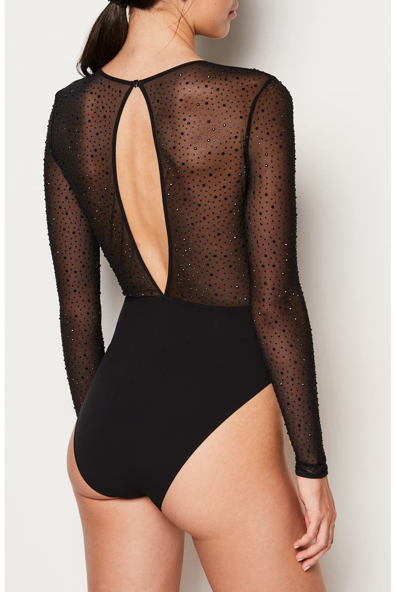 Couture Long Sleeve Bodysuit, Alternate, color, BLACK