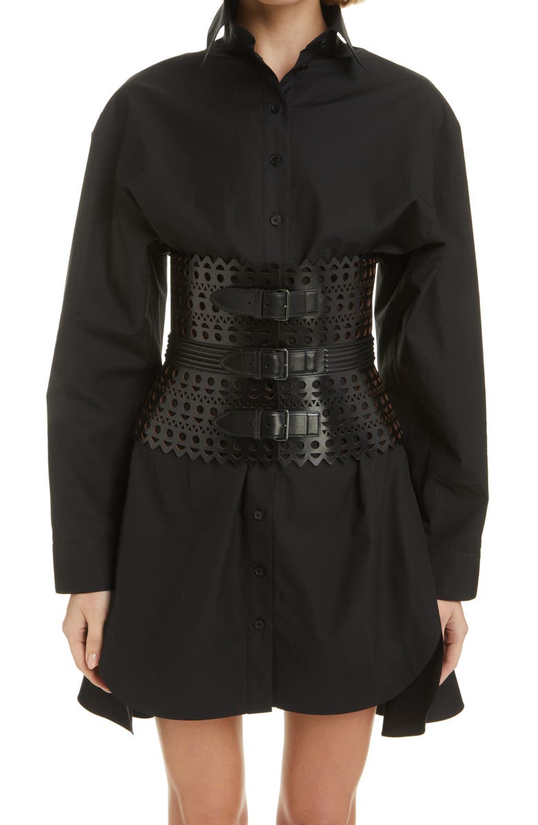 Alaïa Calfskin Leather Corset Belt, Alternate, color, 