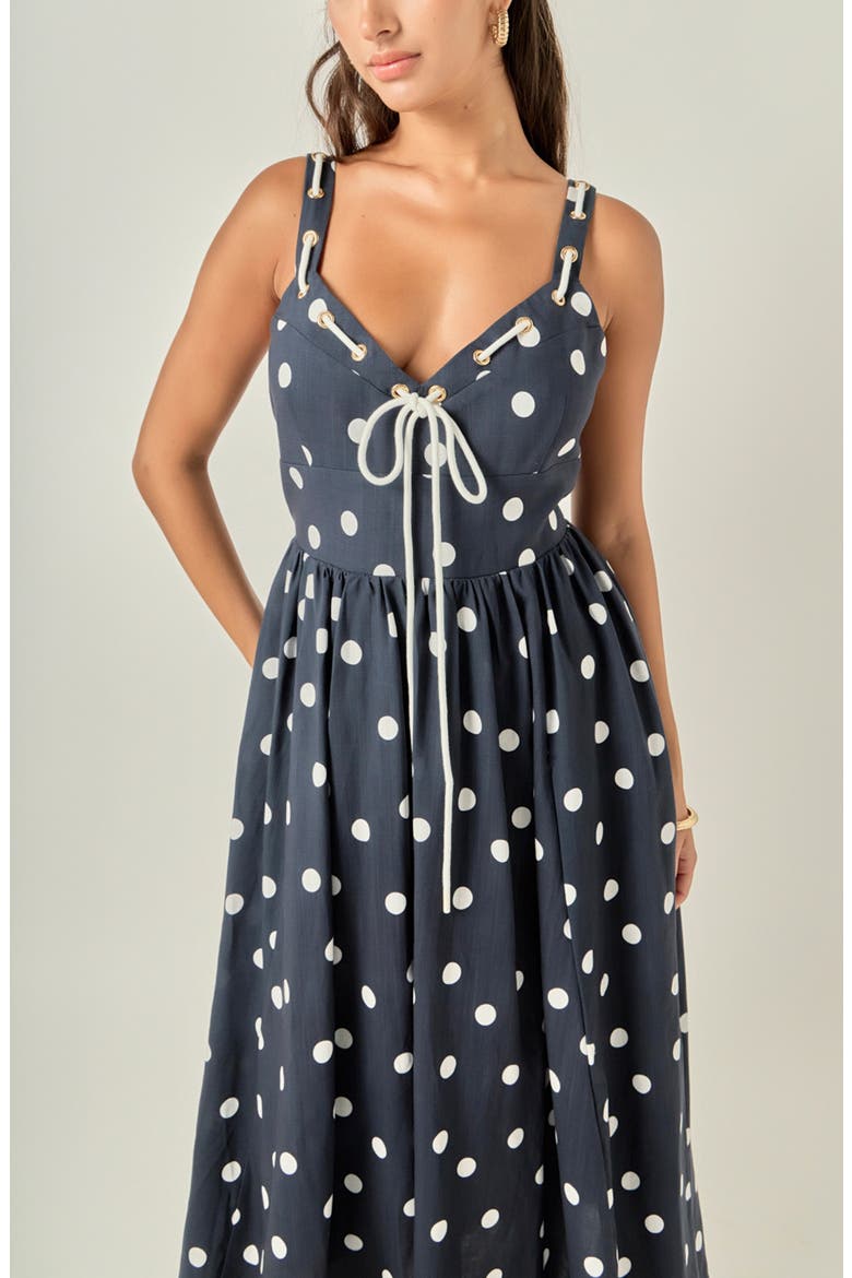 Polka Dot Linen Blend Maxi Dress, Alternate, color, NAVY/ OFF WHITE