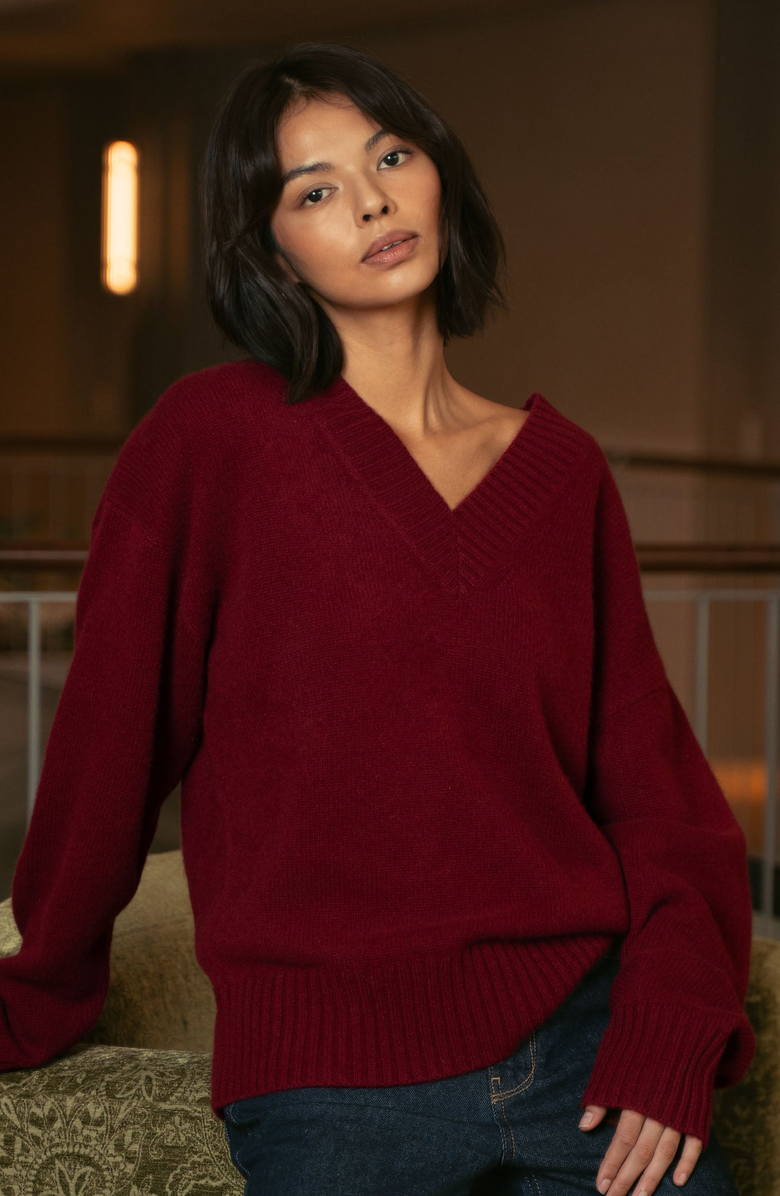 Italic Francesca Cashmere V-Neck Sweater, Alternate, color, Pinot Noir