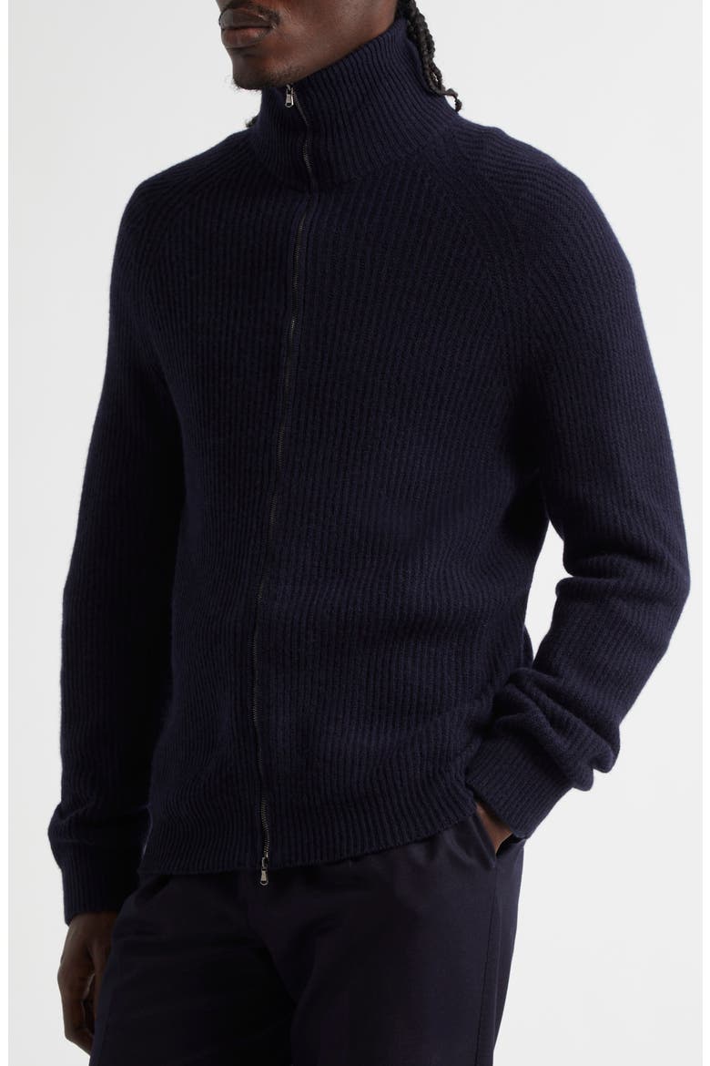 Fisherman Cashmere Zip Cardigan, Alternate, color, NAVY