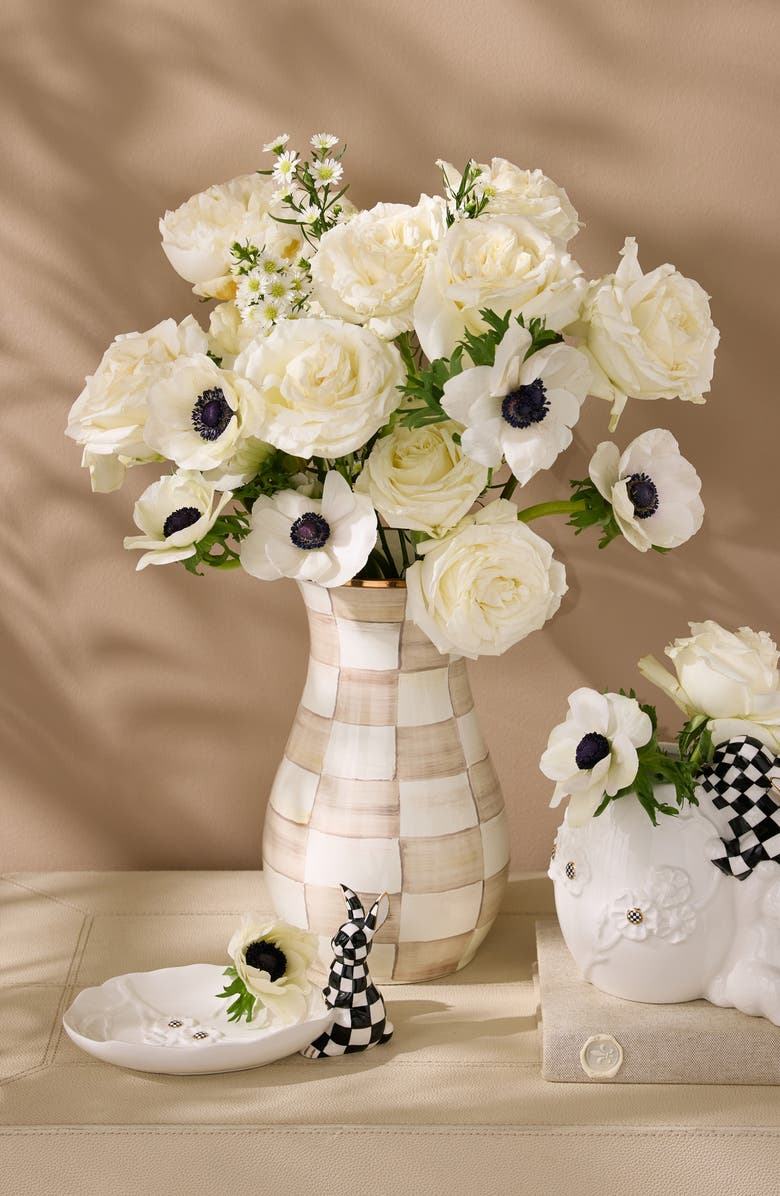 MACKENZIE CHILDS Mocha Check Enameled Steel Tall Vase, Alternate, color, Mocha