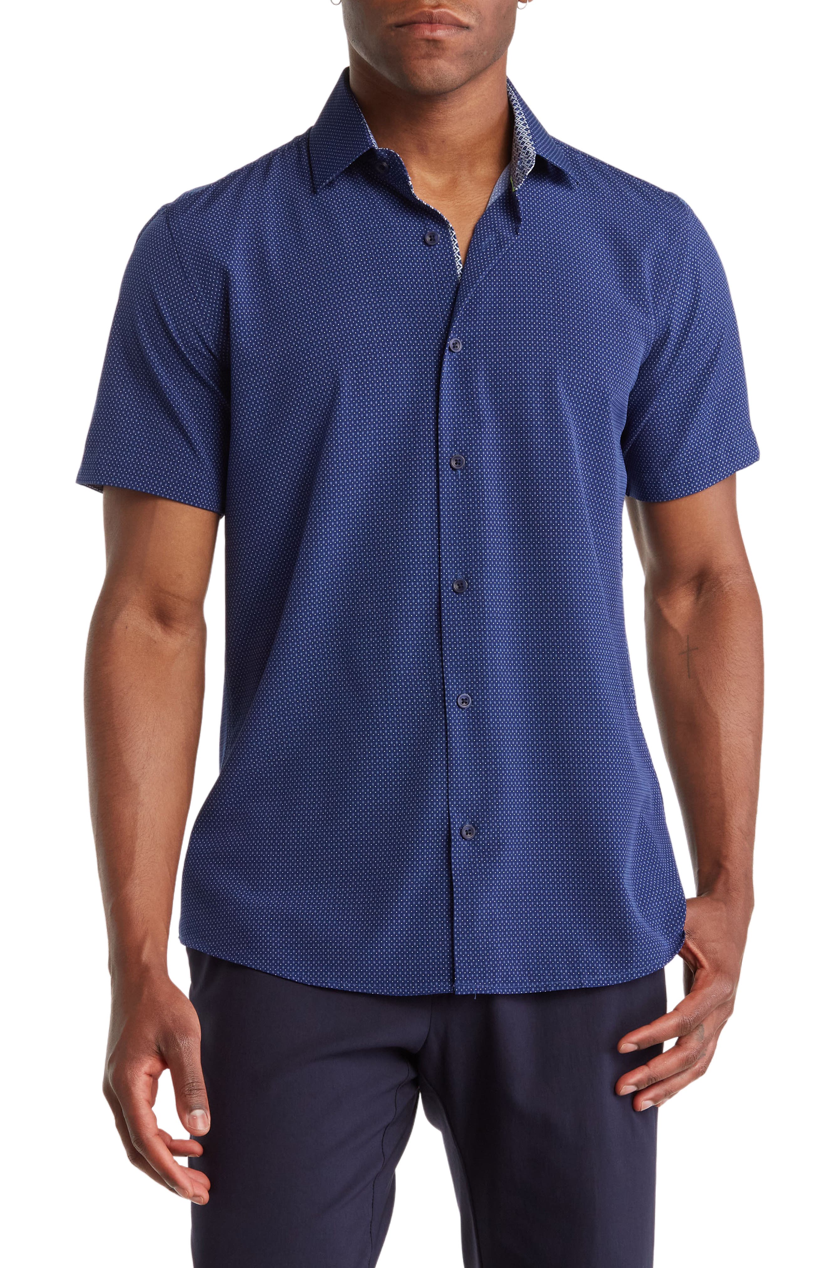 TOM BAINE Slim Fit Short Sleeve Performance Stretch Button-Up Shirt