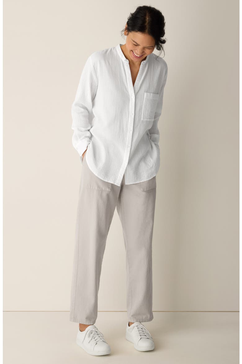Mandarin Collar Textured Organic Cotton Tunic, Alternate, color, WHITE