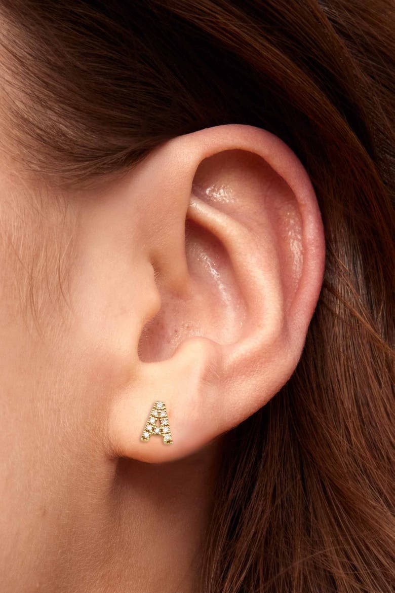14K Gold Luxe Letter Diamond Initial Single Stud, Alternate, color, Yellow Gold - Q