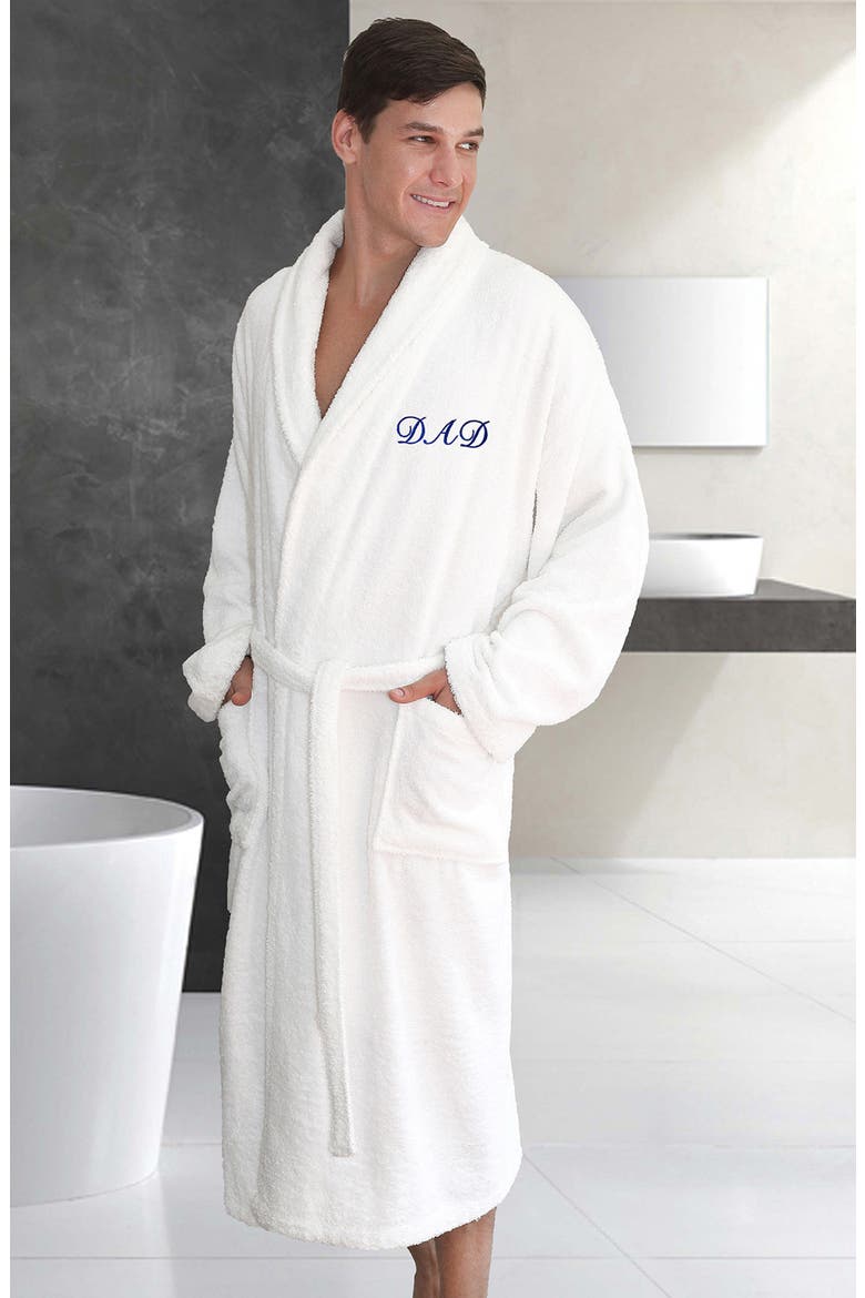 Embroidered 'Dad' White Terry Bathrobe, Alternate, color, WHITE
