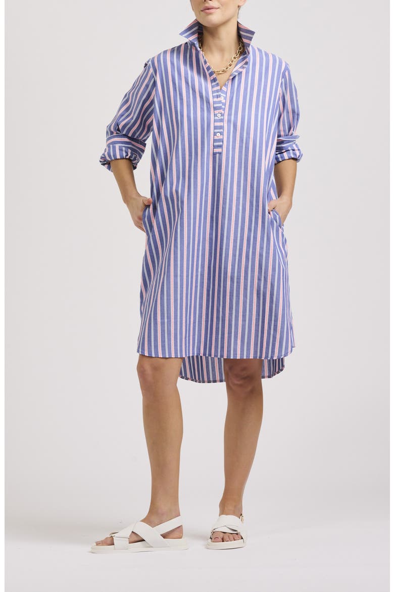 Classic Stripe Long Sleeve Shirtdress, Alternate, color, CHAMBRAY NEON PINK STRIPE