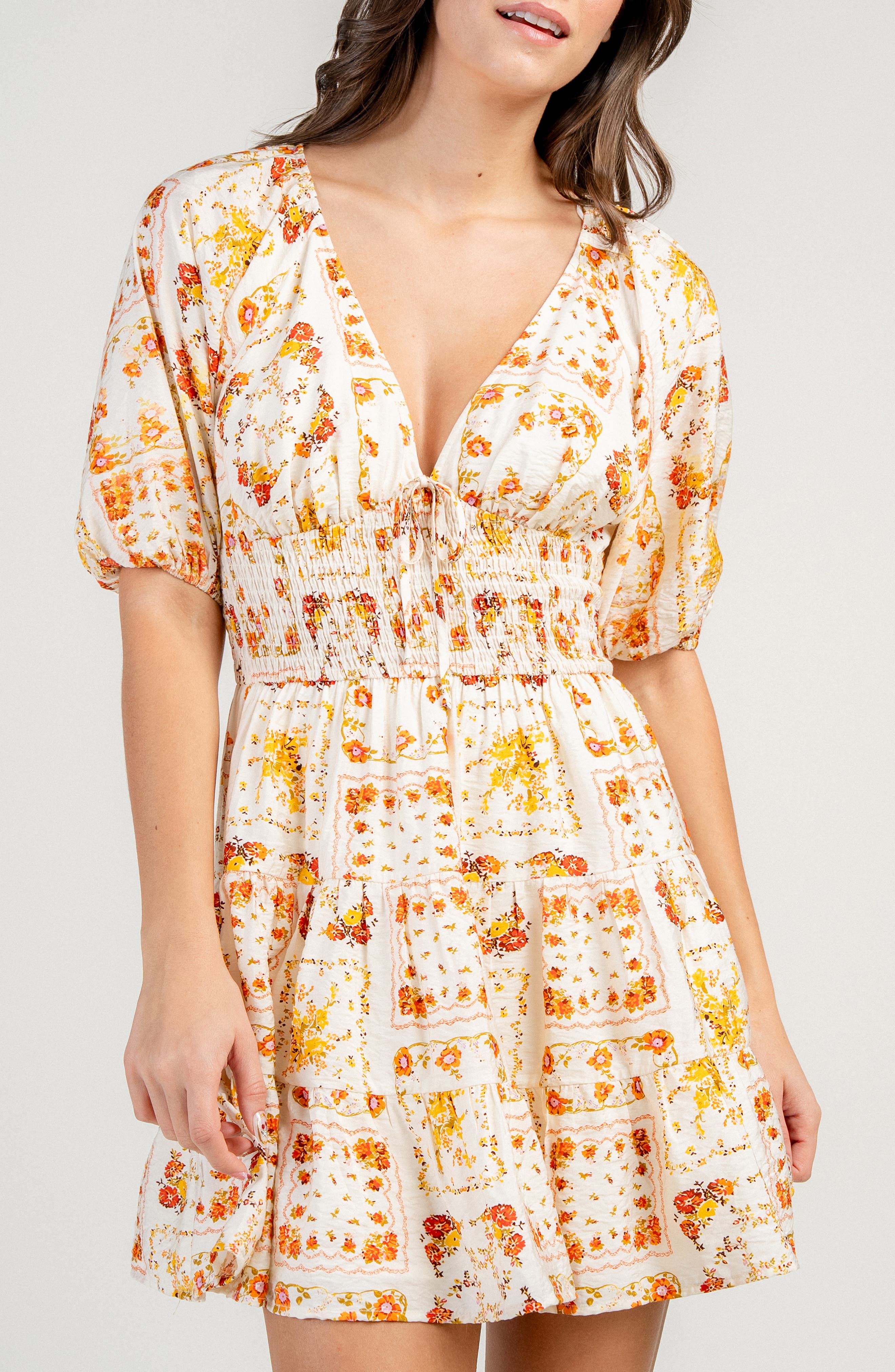 Beivy Floral Smocked Waist Minidress