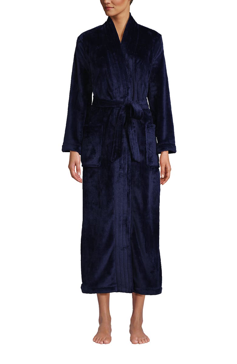 Lands' End Cozy Plush Long Wrap Robe, Main, color, Deep Sea Navy
