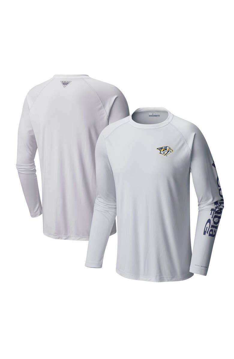 Columbia Men's Columbia White Nashville Predators Terminal Tackle Omni-Shade Raglan Long Sleeve T-Shirt, Main, color,