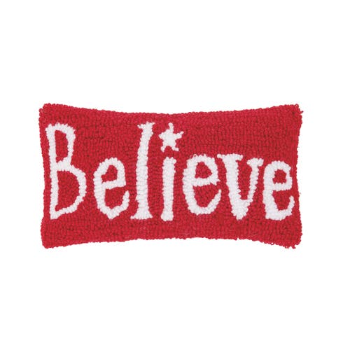 C & F Home C&f Home Christmas "believe" Small/petite Hooked Accent Pillow, 6" X 12" In Red