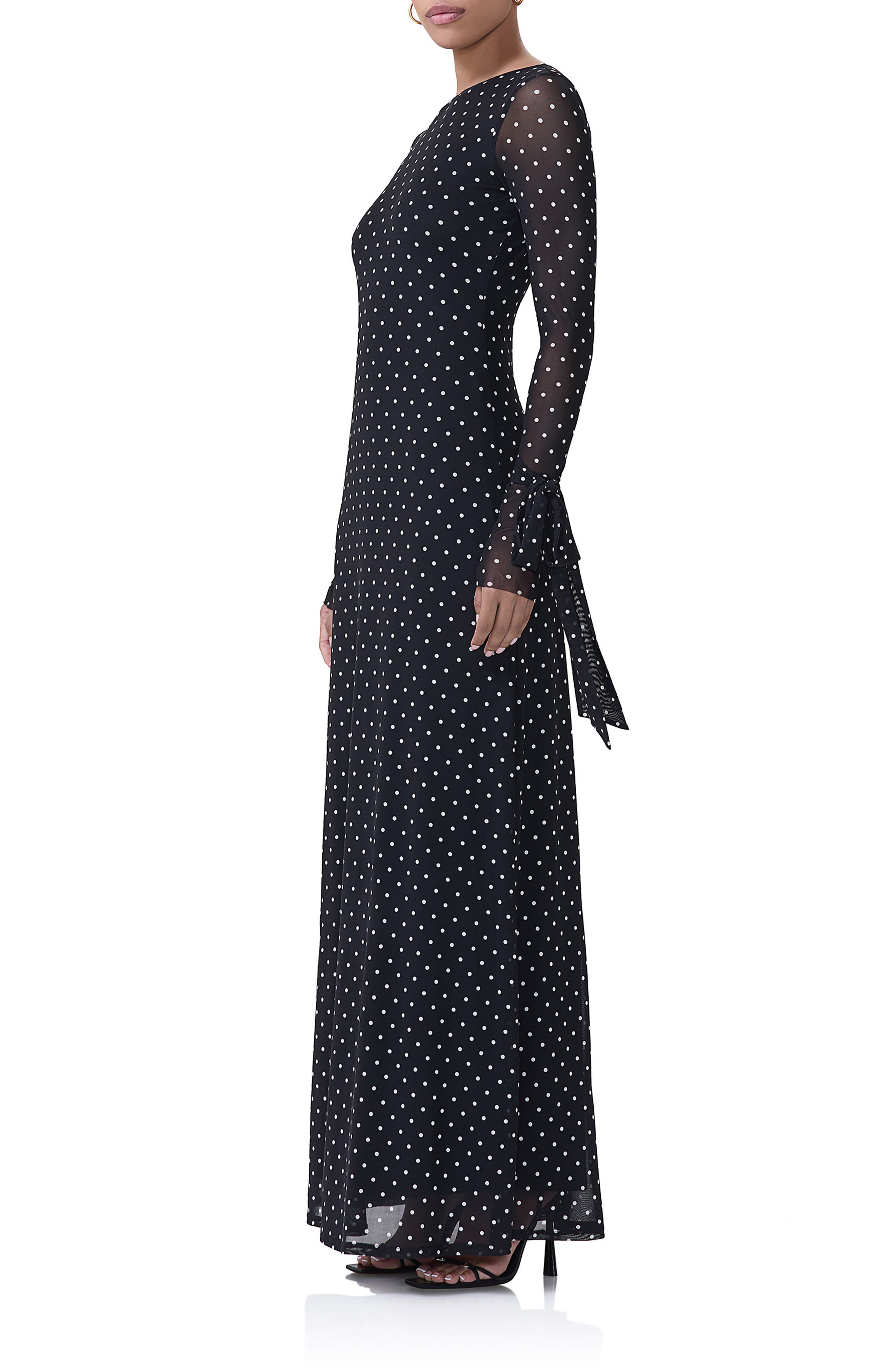 afrm marion long-sleeve crew-neck mesh maxi dress Marion Tie Cuff Long Sleeve Backless Mesh Maxi Dress (Women)