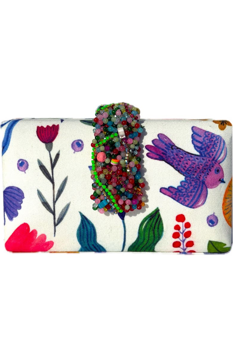 Simitri Garden Party Beaded Fringe Clutch, Main, color, Garden Party