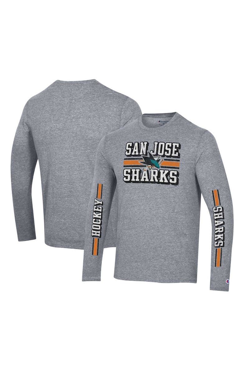Champion Men's Champion Heather Gray San Jose Sharks Tri-Blend Dual-Stripe Long Sleeve T-Shirt, Main, color, Heather Gray