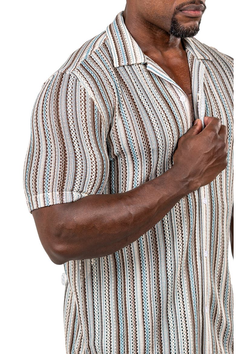 Marthy Knit Short Sleeve Button-Up Shirt, Alternate, color, BROWN