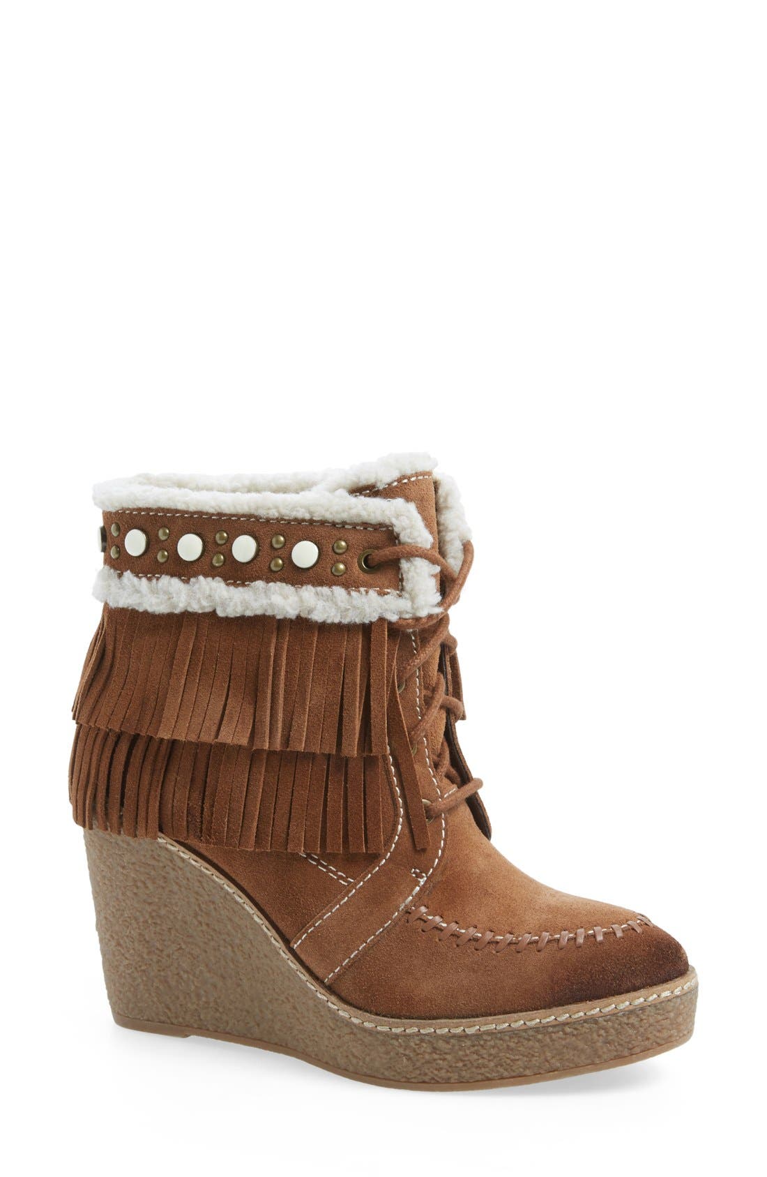 Sam Edelman 'Kemper' Fringe Wedge Bootie, Main, color, 