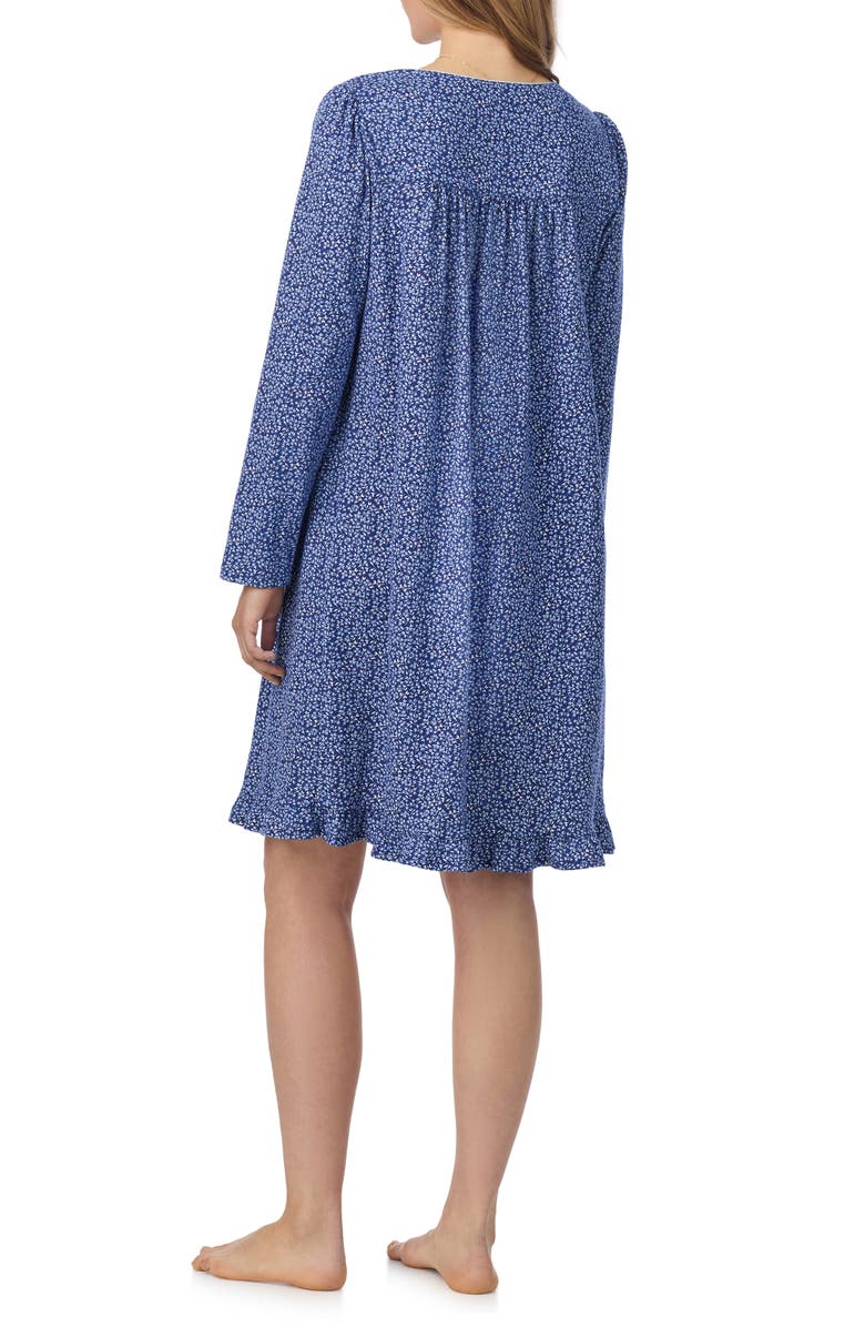 Eileen West Long Sleeve Cotton Jersey Short Nightgown, Alternate, color, Blu/ Flor