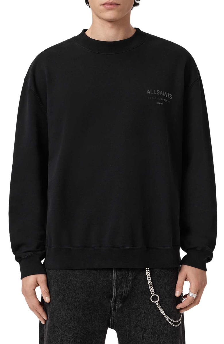 AllSaints Xander Crewneck Sweatshirt, Main, color, Jet Black