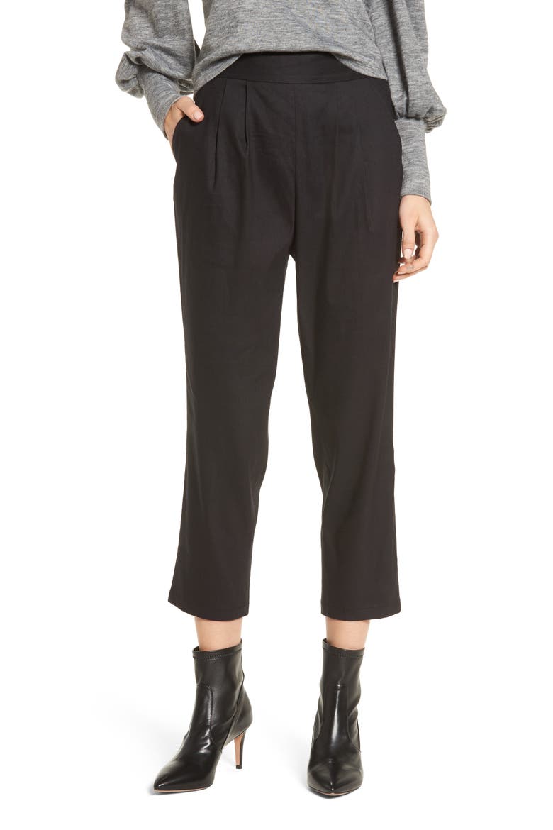 Pleat Front Crop Pants, Main, color, BLACK