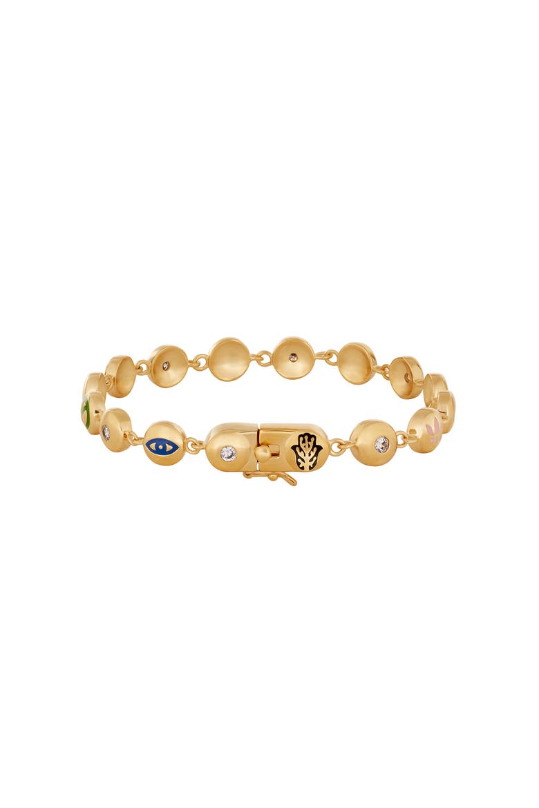 Multi Symbol Charm Bracelet Gold Plated Celestial Blessings, Alternate, color, Gold/Multicolor