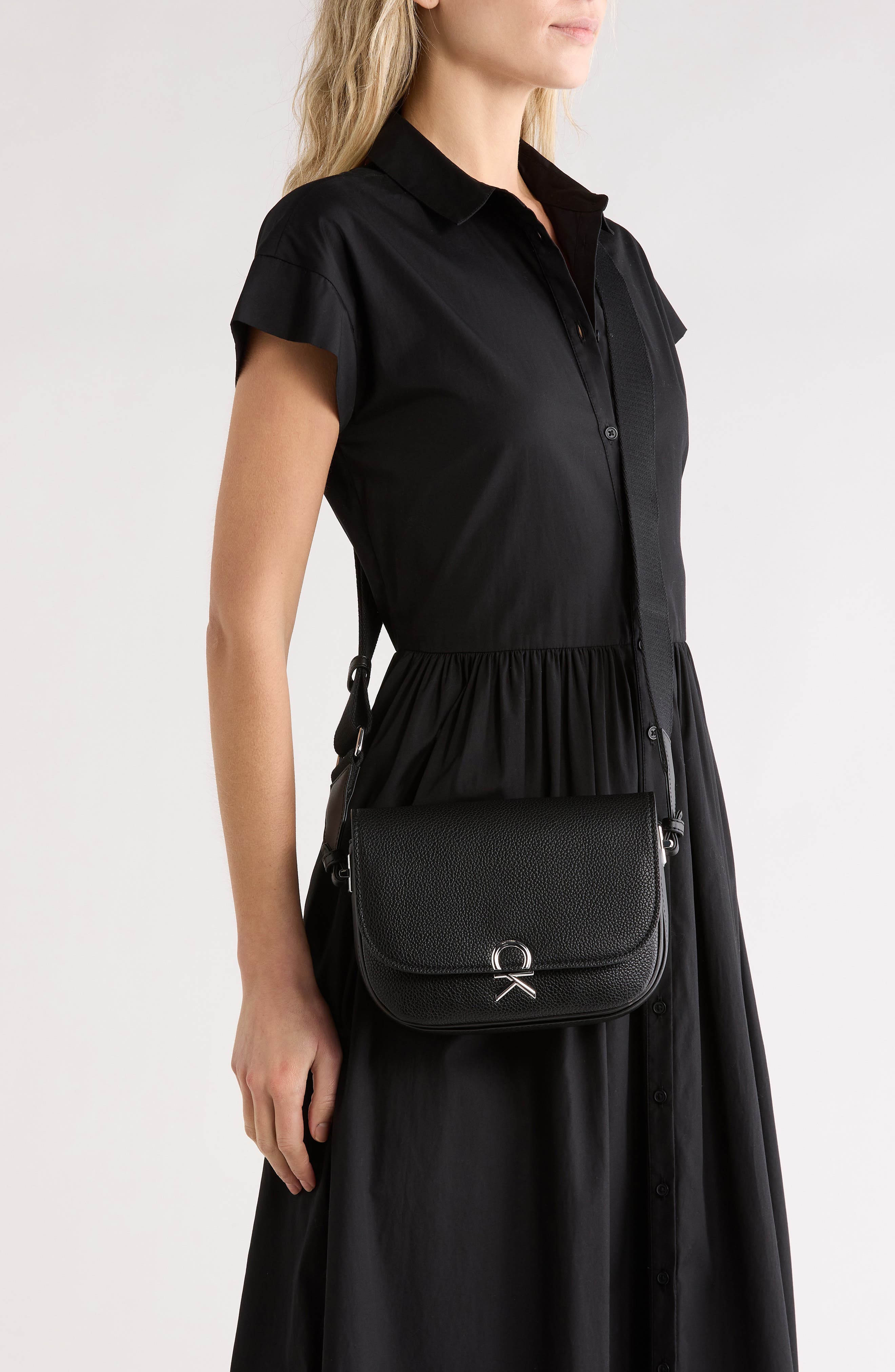 Calvin Klein Alia Shoulder Bag, Alternate, color, Black/ Silver